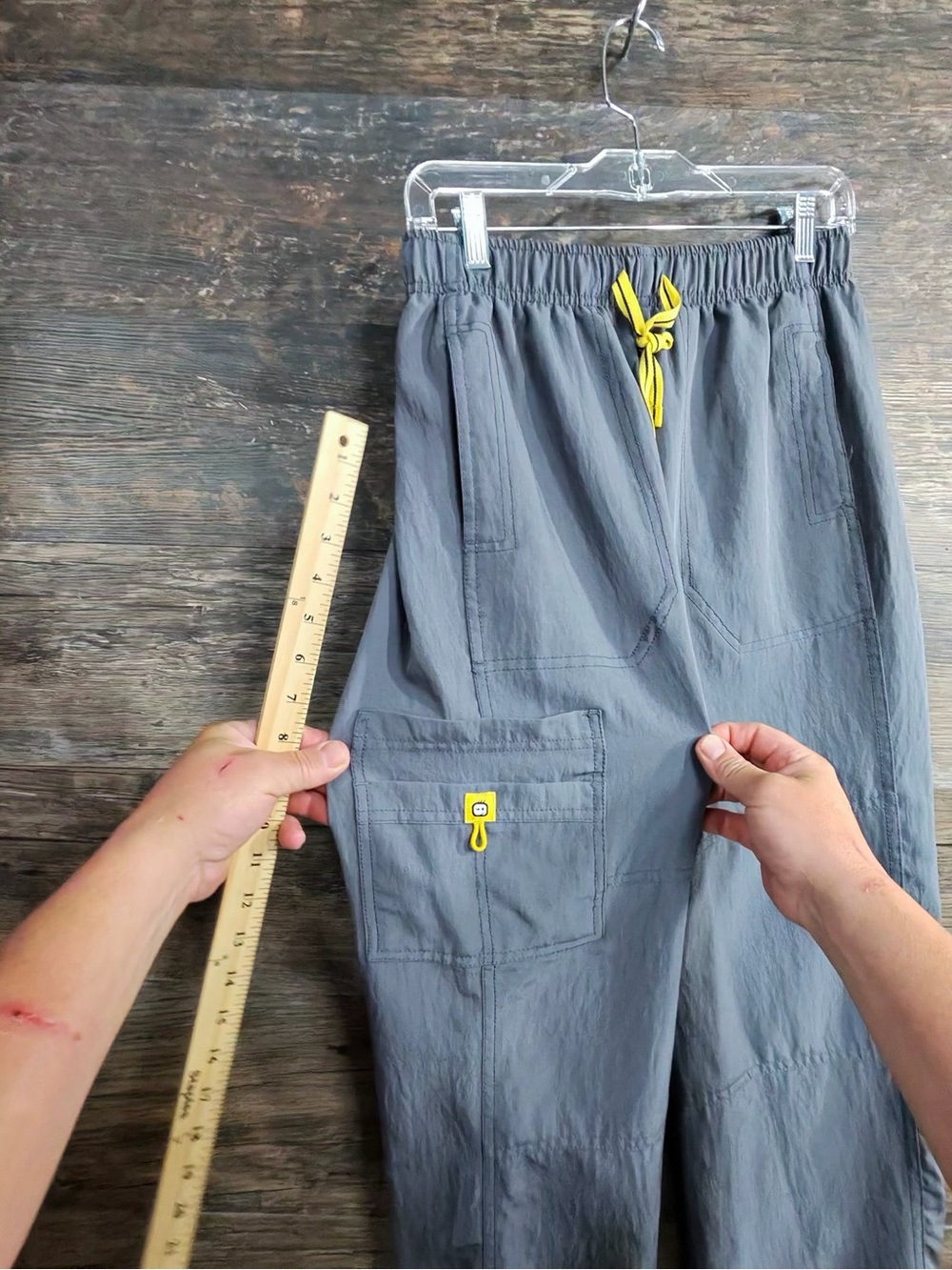WonderWink Gray Cargo Scrub Pants with Yellow Drawstring - Picture 4 of 12